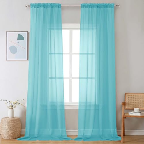 Chyhomenyc Extra Long Sheer Curtains 120 Inches Long 2 Panels Set, Light Filtering Voile Curtain Drapes for Floor to Ceiling Window Patio Sliding Door, 10FT, Aqua