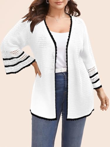 BeautyNee Plus Size Womens Clothing Lightweight Knit Cardigan Short Sleeve Shawl Wraps Oversized Beach Cover Up2