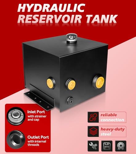 Image of 7-Gallon Hydraulic Fluid Reservoir Tank with Built-in Temp Gauge & Sight Gauge, Breather /Strainer Fill Cap, Horizontal-Mount, 17.5 inchW x 14 inchL x 12 inchH, 14 Gauge Steel