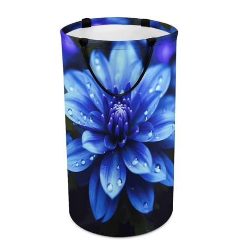 Grand panier à linge imperméable pliable fleurs bleues, rangement salle de bain