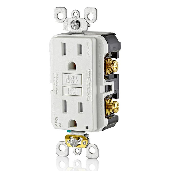 Image of Leviton AFCI Outlet, 15 Amp, Self Test, Tamper-Resistant with LED Indicator Light, Protection from Electrical Fires, AFTR1-W, White