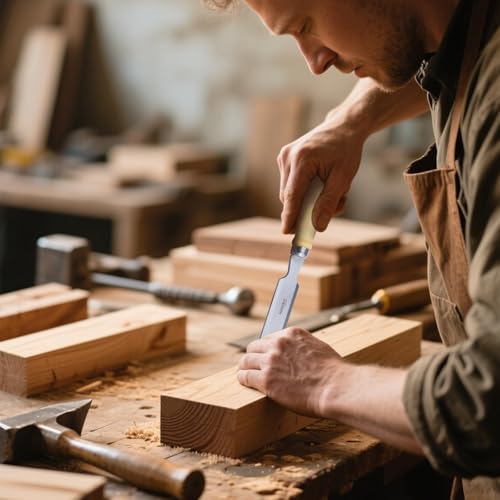 QUTHZZHY 4 tlg. Stechbeitel Set für Holz, Scharfes Stecheisen Set, Verschiedene Breiten 6/12/18/24mm, Professionelle Stechbeitel, mit Ergonomischem Griff und Schlagkappe, Holzwerkzeug