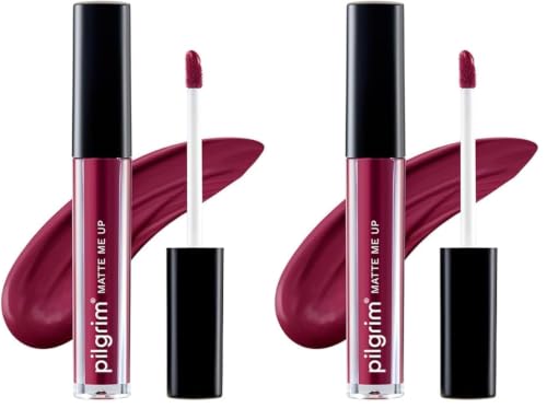 Image of Pilgrim Liquid Matte Lipstick - Wine Spill | Lipstick for Women with Hyaluronic Acid & Spanish Squalane | Transferproof, Long Lasting & Non Drying with Hydrating Ingredients 3gms (Pack of 2)