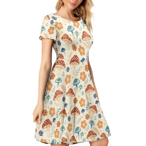 Image of AFPANQZ Womens Casual Summer Lightweight Vintage Dress Short Sleeve Midi Dress Knee-Long Luxury Formal Dress