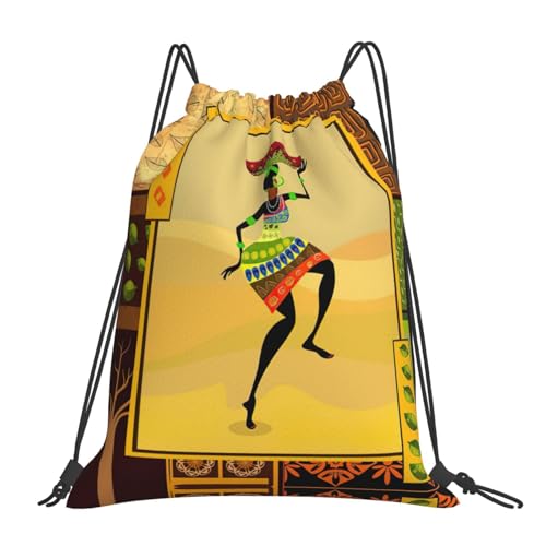 KoNsev African Woman Drawstring Backpack Bag,Lightweight Backpack For Women Men,Gym Drawstring Bags