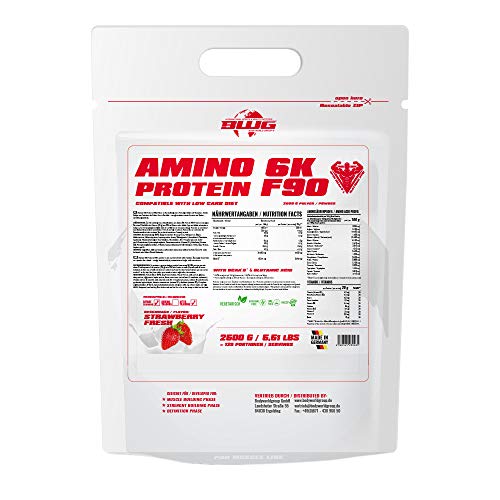 BWG Amino 6K Protein Shake, 6 hochwertige Eiweißquellen mit BCAA`S und Glutamin für Muskelaufbauphase, Sport, Fitness, Strawberry, 1er Pack (1 x 2,5 kg) Cover