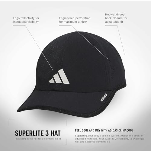 adidas Men's Superlite Hat β Lightweight Moisture-Wicking Cap for Workout and Training, Black/White/3, OSFA - 1