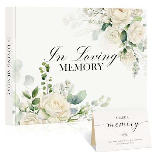 Lanpn Funeral Guest Book for Memorial Service 100 Pages Celebration of Life Sign in Books for Guests Funeral Favors Registry Book with Memory Table Sign White Leather Cover