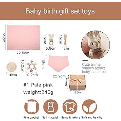 EERKEOD Baby Gift Set for Newborn New Baby Gift Set - Newborn Baby Essentials Baby Bath Set with Baby Blanket Baby Rattle - New Born Baby Girls Gift & Baby Boy Gifts for Baby Shower
