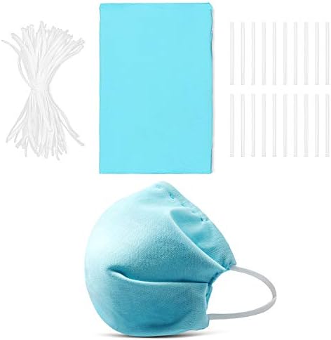DIY Elastic Fabric Kits Include Cotton Fabrics, Elastic Bands and Nose Bridges for Family Home Creative Activities (Blue)