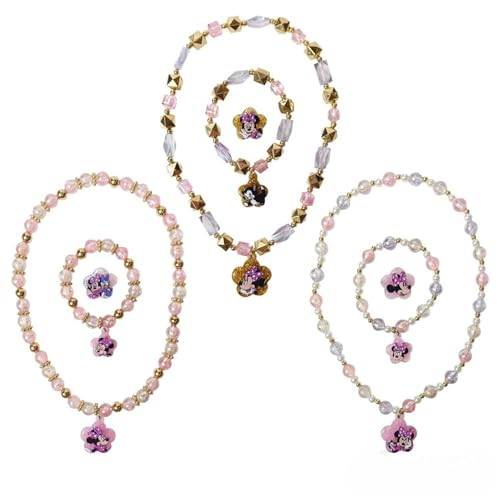 LUV HER Disney Minnie Girls Jewelry Set - Dress up Toy Jewelry Box Sets with Bead Necklace, Bead Bracelet and Ring - Play Accessories - Ages 3+2