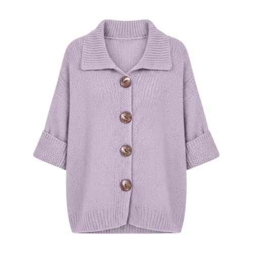 GOSEAGOTOFUN Sweater Cardigan Women Lapel Long Sleeve Button Down Sweaters Jackets Oversized Knit Cardigan Fall Travel Outfit Purple Small - image 3