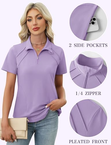 Image of LOMON Womens Golf Polo Shirts Summer Short Sleeve 1 /4 Zip Tops Moisture Wicking Casual Tennis Activewear with Pockets