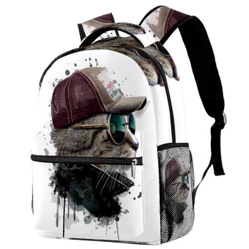 Sac à dos d'école multicolore pour fille et garçon motif chat