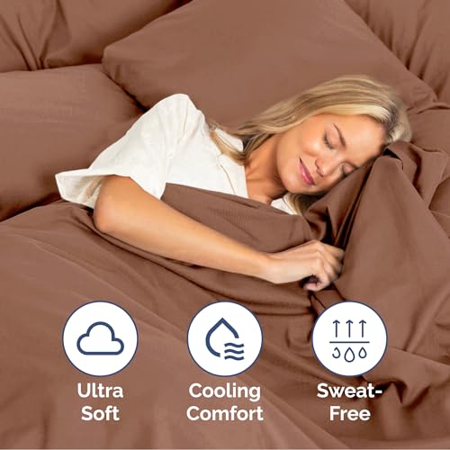 Image of King Size 4 Piece Sheet Set - Ultra Soft & Cooling Sheets - Copper Brown | Fits 8 Inch to 16 inch Mattress, Wrinkle Free & Fade Resistant with Deep Pockets, Breathable, Comfy Hotel Luxury Bedding