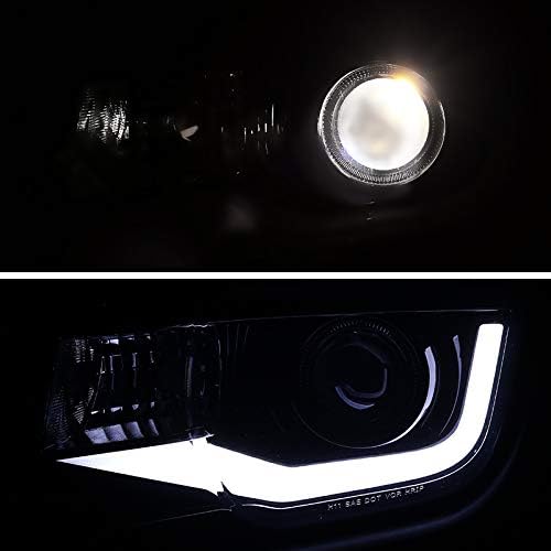 Smoke Lens Black Bezel DRL LED Light Bar Projector Headlights Made For and Compatible With Camaro 2010-2013
