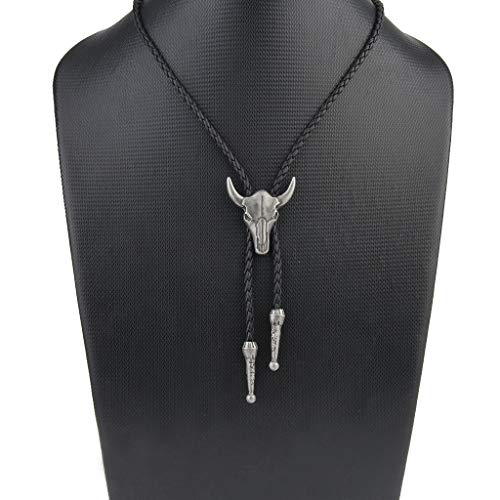 Coolla Bolo Tie- Handmade Bull Western Cowboy Black Vintage Turquoise Pendant For Women,Men (Silver) #TOP1