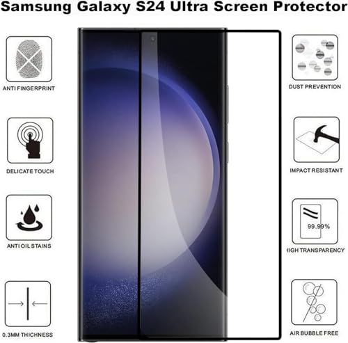 Image of Elvana Screen Protector for Samsung Galaxy S24 Ultra, 3D Ultra Clear [Anti-Scratch] Tempered Glass Max Coverage [Fingerprint Unlocking][Impact-Resistant][Anti-Fingerprint] Screen Film