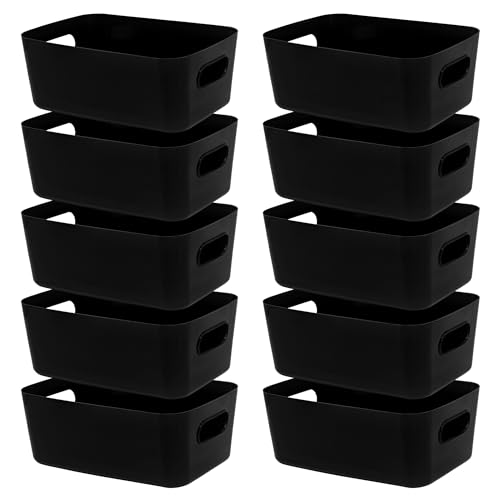 LYLIDIA 10 Stück Aufbewahrungsbox Kunststoff 30 cm Schwarz Aufbewahrungskorb Groß Korb Aufbewahrung Körbe Kunststoffbox Ordnungsbox für Badezimmer Küchenschrank Regal Organizer Boxen