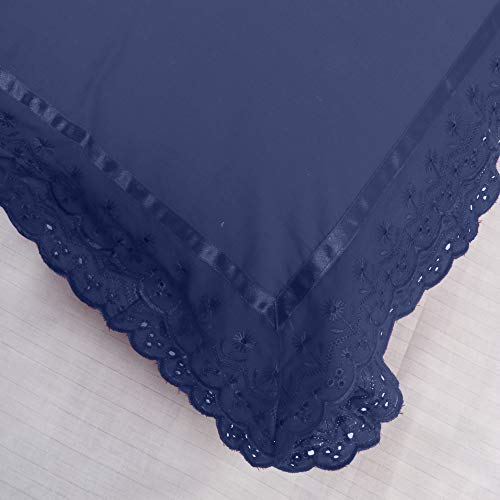 Image of VHC 100% Cotton Lace Pillow Cover /Case Set (Pack of 2)-Navy Blue