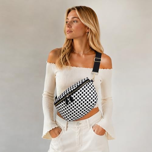Image of KALIDI Woven Crossbody Bag for Women Travel Vegan Leather Checkered Bum Bag