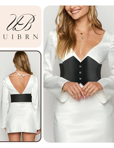 PU Leather Black Corset Belt for Women, Elastic Pirate Corset Waist Belt Wide Renaissance Cincher2