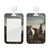 Horse on Mountain ID Badge Holder with Lanyard Sliding ID Card Holders Vertical ID Card Protector Case Hard Plastic Work Badge Sleeve for Women Men
