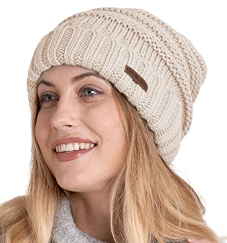 Brook + Bay Slouchy Beanie - Women's Winter Hats, Beanie Slouch Hats for Cold Weather, Oversized Beanie Knitted Hats for Women & Men Beige