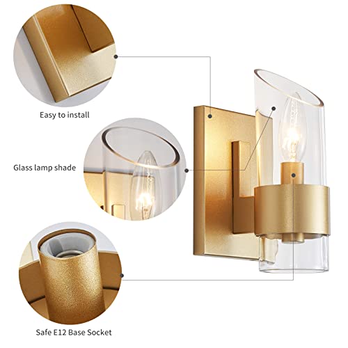 Image of WUZUPS Set of 2 1-Light Bathroom Wall Light Fixture Over Mirror Class Shade Morden Vanity Scones for Bathroom Bedroom Living Room, E12 Base, Gold