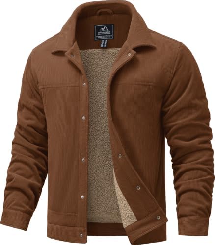 TACVASEN Winterjacke Herren Cordjacke Fleece Gefüttert Übergangsjacke | Reverskragen Fleecejacke Blouson Business Warm Jacke Casual Winter Cord Jacket Übergangs Outdoor Für Männer