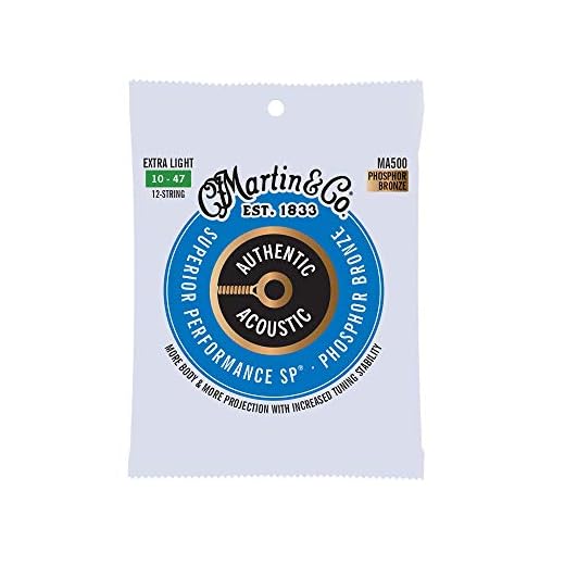 MARTIN 12 Cuerdas para guitarra acústica, Superior Performance Extra Light 10-47, 92/8 Bronce fosforoso (MA500)
