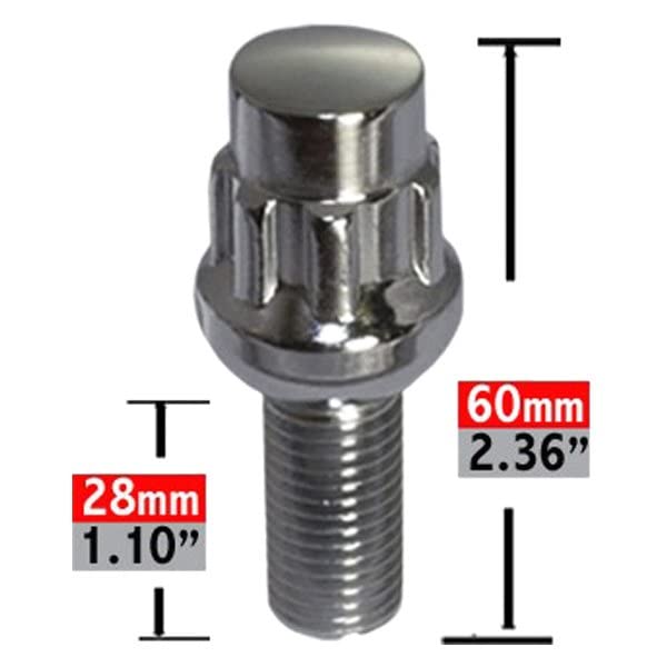 Image of Wheel Accessories Parts 4 Locks + Key M14 x 1.5 14 x 1.5 Thread Ball Seat Lug Bolt Lock Chrome Finish 28mm Shank Length Dual Hex Key 17mm & 19mm fits Mecedes-Benz C EQB EQE GLA GLB SL-Class