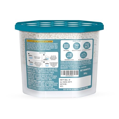 Image of Amazon Brand - Presto! Moisture Absorber with Camphor | 280g x Pack of 3 | Absorbs Upto 600Ml Each | Eliminates Musty Odour | Lasts Upto 45 Days