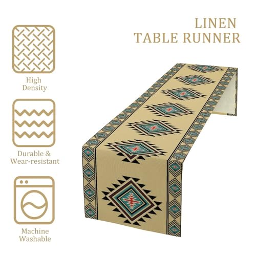 Image of Aztec Table Runner Rustic Country Colorful Aztec Tribal Geometric Shape Ethnic Southwest Runner for Table Home Decor for Kitchen Table Dining Coffee Table 13x120 inch