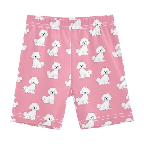 White Poodle Dog Print Girls Shorts Elastic Waist Sports Shorts Girls Leggings Pants for 4-10 Years
