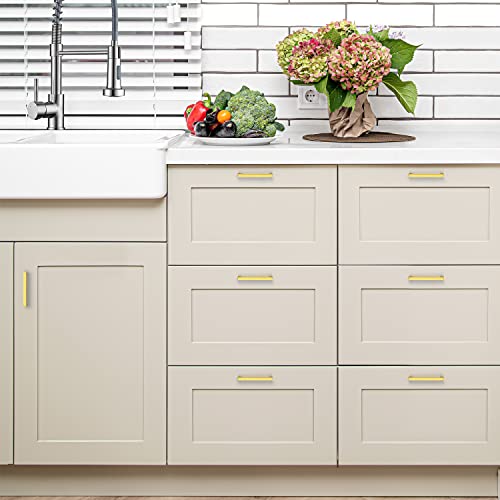 Image of Ravinte Brushed Brass Solid Pulls Cabinet Handles 4 Inch 30 Pack | Solid Zinc, Slim Design, Mounting Screws Included, Kitchen Cabinet Hardware, For Cupboards, Dressers, Drawers