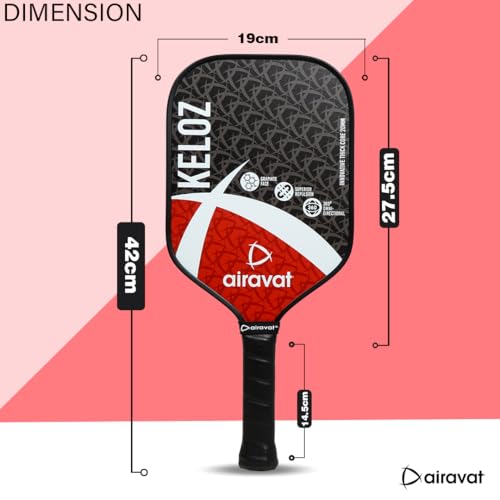 Image of Airavat KELOZ 7402 20MM Professional Pickleball Paddle, Carbon Fibre, Lightweight, Comfort Cushion Grip, Max Spin & Control, Pickleball Paddle with Bag (Black Color). USAPA Standard