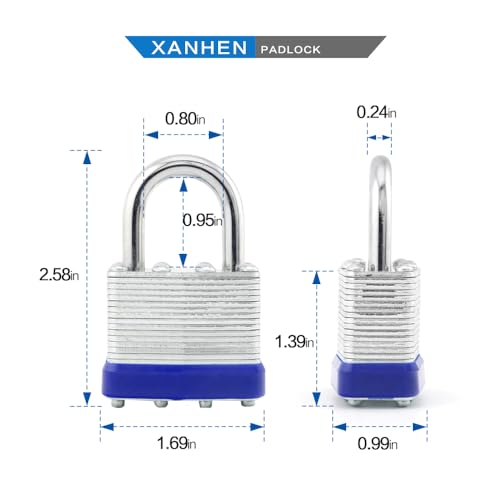 Image of Keyed Alike Laminated Steel Padlocks, Standard Shackle, for Hasp, Shed, Fence, Storage Locker, School, Gym (100 Pack)