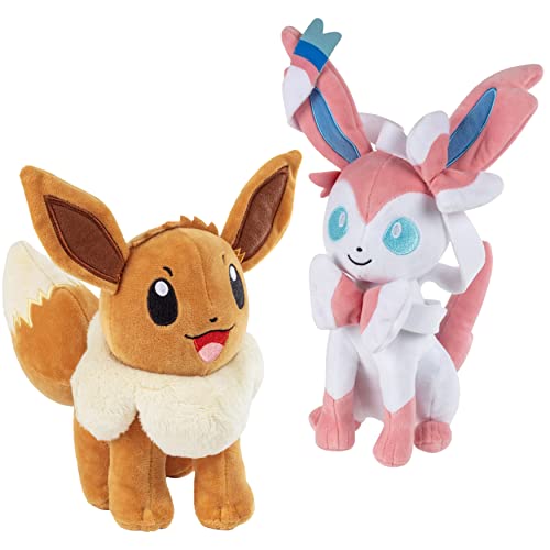Image of Pokemon 8" Eevee & Sylveon Plush 2-Pack - Eevee Evolution Set - Officially Licensed - Authentic Stuffed Animal Toy Figure - Gift for Kids, Boys, Girls - 2+