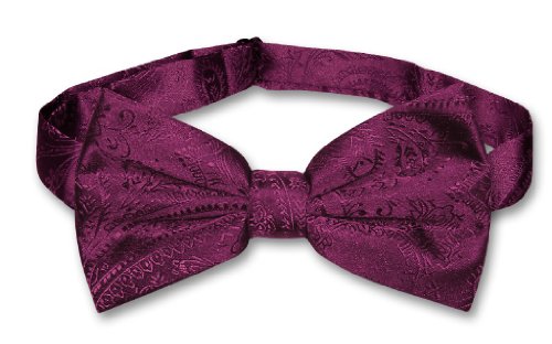 Vesuvio Napoli BOWTIE Eggplant Purple Color Paisley Men's Bow Tie for Tux Suit