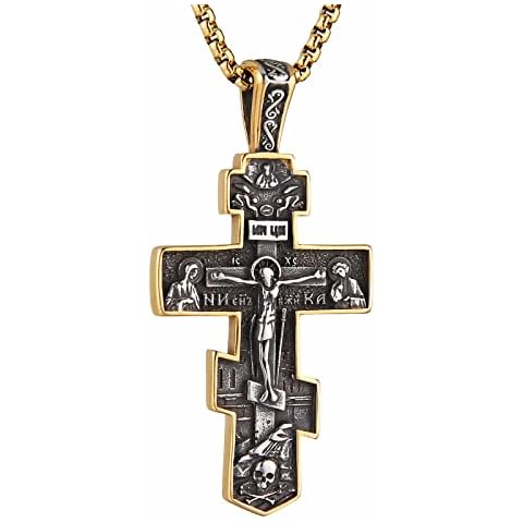 HZMAN Eastern Orthodox Cross Necklace for Men Women Retro Religious Jesus Crucifix Byzantine Cross Christian Pendant Jewelry Gift Cover