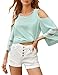 LookbookStore Women's Cold Shoulder Loose Shirt Tops 3/4 Bell Mesh Sleeve Summer Blouse Clearly Aqua Size Medium