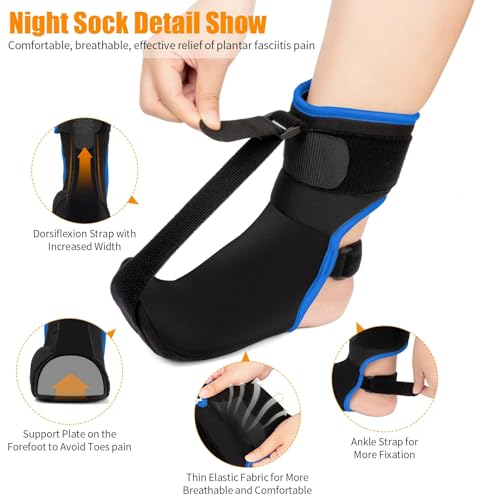 Plantar Fasciitis Night Splint Sock with Hand-Held Massage Tool Upgraded Soft Plantar Fasciitis Brace for Women Men for Achilles Tendonitis Foot Drop Heel Spur Pain Relief Black-Blue (Medium) - Image 4