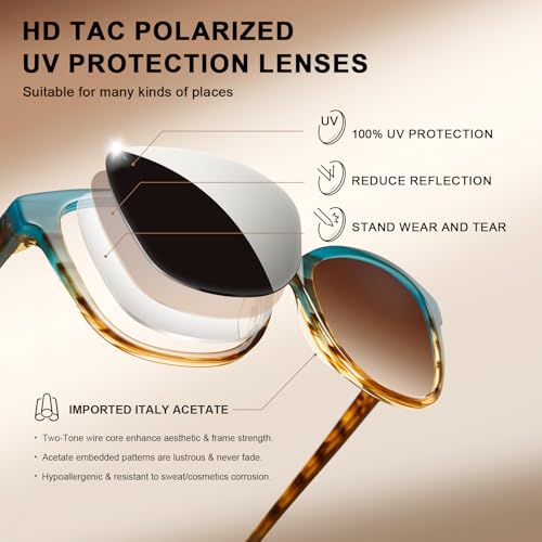 CARFIA Designer Acetate Womens Polarized Sunglasses Small to Medium Face Trendy Shades UV Protection Hypoallergenic Handmade4