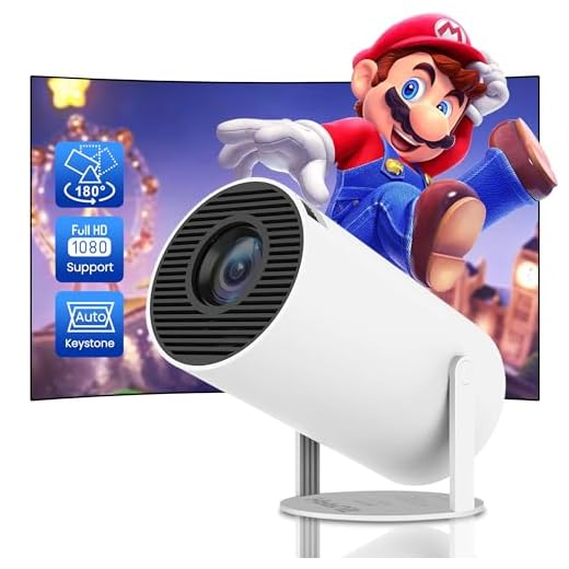 Mini Projetor com Suporte 4K 1080P, Suporta Wifi 6, BT5.0 com Android 11.0, Correção Automática de Keystone, 180 Graus, Tela de 130 Polegadas para Telefone/PC/Notebook/PS5/Stick, Cinema em Casa HDMI