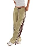 Características: estos pantalones de pierna ancha para mujer cuentan con rayas laterales, cintura ajustable con cordón, piernas anchas, bolsillo trasero, pantalones deportivos sueltos a rayas, modernos y versátiles.