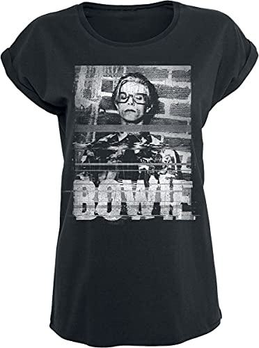 David Bowie Glitchy Femme T-Shirt Manches Courtes Noir Large - Les Beatles, Paul McCartney, John Lennon, RIngo Starr, George Harrison David Bowie Glitchy Femme T-Shirt Manches Courtes Noir Large