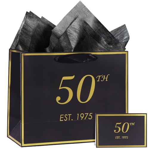 momoake 50th Birthday Gift Bag with Card and Tissue Paper for Men...