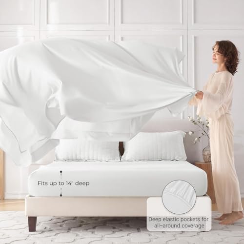Image of MUXHOMO 7 Pieces King Comforter Set, Seersucker Bed in a Bag King Size, All Season Luxury Bedding Set with Comforter, Flat Sheet, Fitted Sheet, Pillowcases & Shams, White