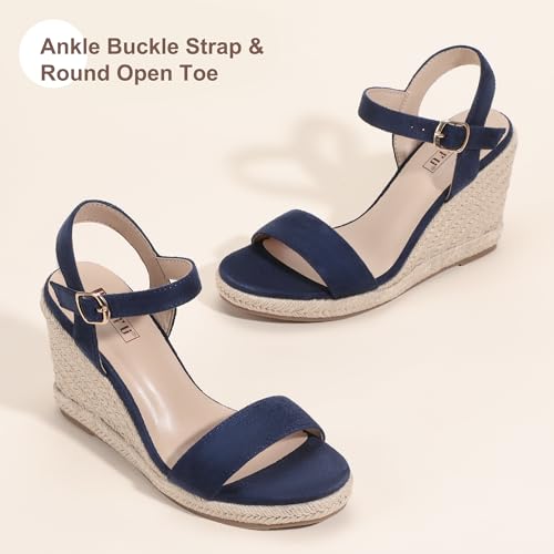 Image of IDIFU IN4 Espadrille Wedge Sandals for Women Open Toe Ankle Strap Platform Wedges Heels Causal Summer Wedge Shoes Comfortable Espadrilles Wedges